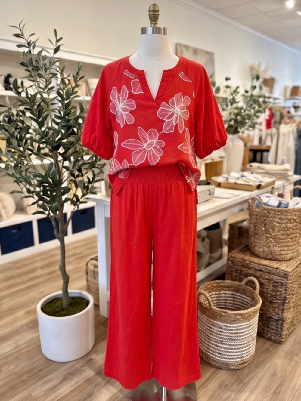 Red Linen Pant Outfit
